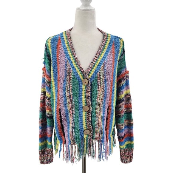Anthropologie Pilcro Womens Small Sweater Fringed Cropped Cardigan Sweater Boho - Picture 1 of 10